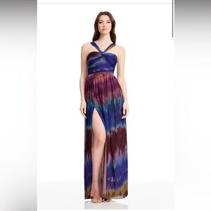 NWT Dress The Population Tau Ombre SunsetMulti Chiffon Maxi Dress Sold Out Large